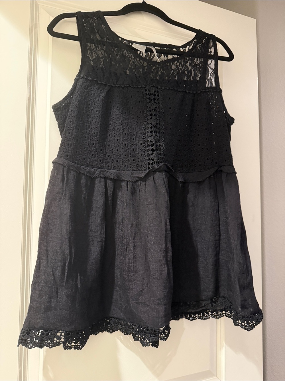 Black Lace & Eyelet Tiered Camisole Top